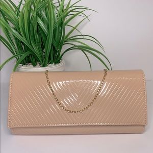 J Nude Envelope Purse, Faux Patten Leather, Crossbody/Clutch/ Shoulder Purse